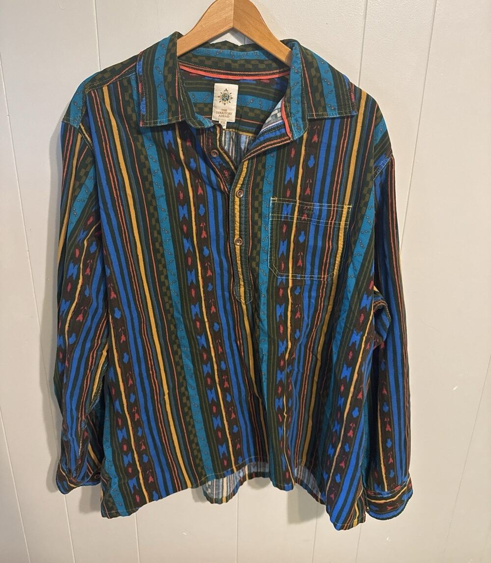The Territory Ahead Men's XXL Multicolor Striped Long Sleeve Button-Up, Cotton